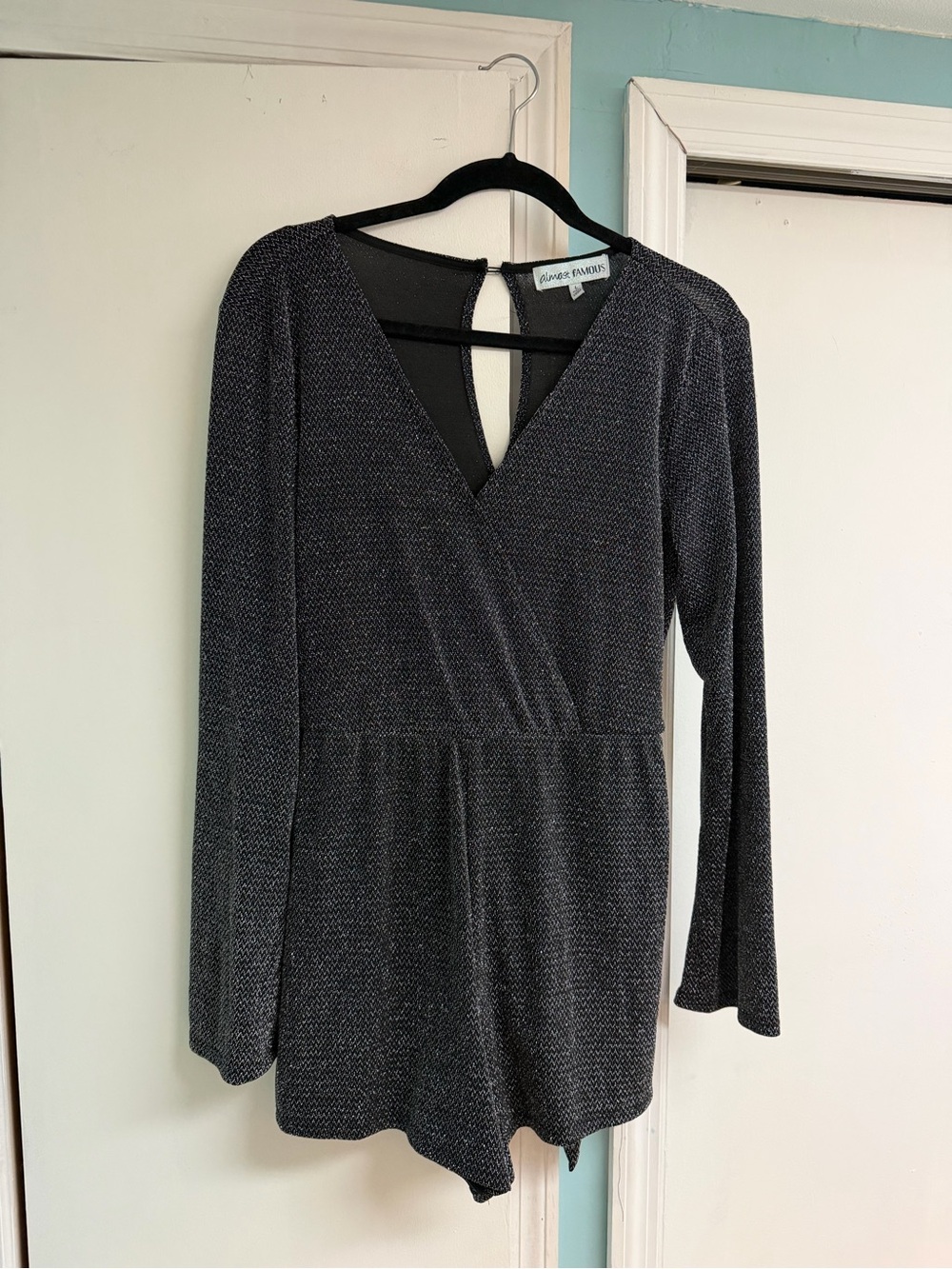 Almost Famous Black Sparkle Long-Sleeve Romper